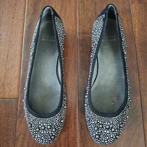 STUART WEITZMAN "Nubeads" Black/Silver Ballet Flat - Size 9.5 (Est)